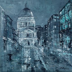 Quiet Night- London by Mark Curryer - Original Mixed Media on Board sized 36x36 inches. Available from Whitewall Galleries